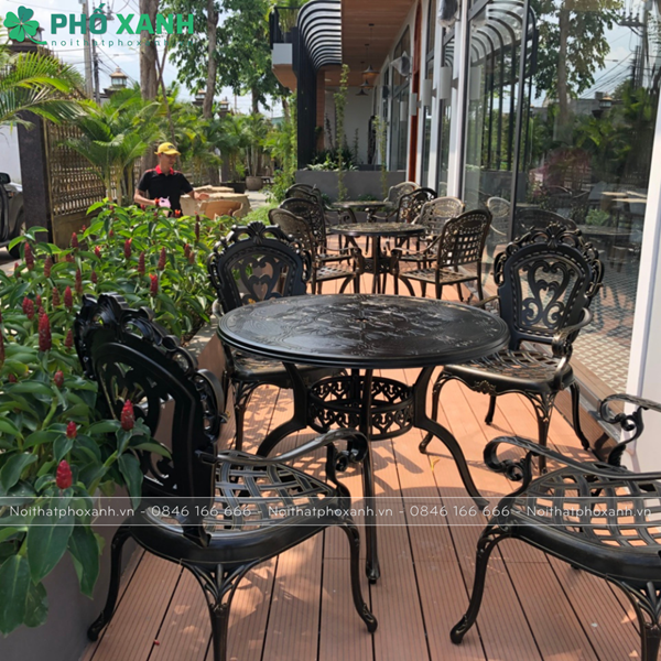 Bộ b&agrave;n ghế tr&ograve;n hợp kim nh&ocirc;m đ&uacute;c sơn tĩnh điện BND-HV100TTD