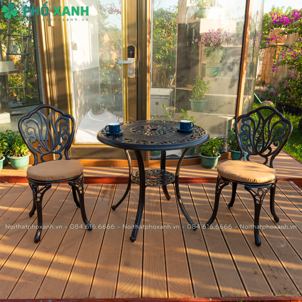 Bộ bàn ghế hợp kim nhôm đúc sân vườn ngoài trời BND-HV80NND