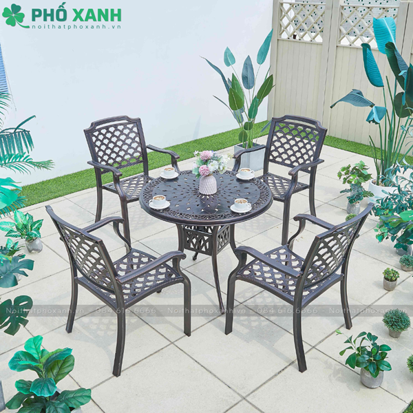 Bộ bàn ghế nhôm đúc sân vườn ngoài trời 4 ghế BND-90CRD