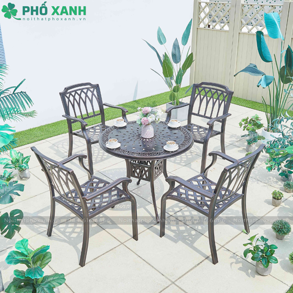 Bộ bàn ghế nhôm đúc sân vườn ngoài trời 4 ghế BND-90CRD