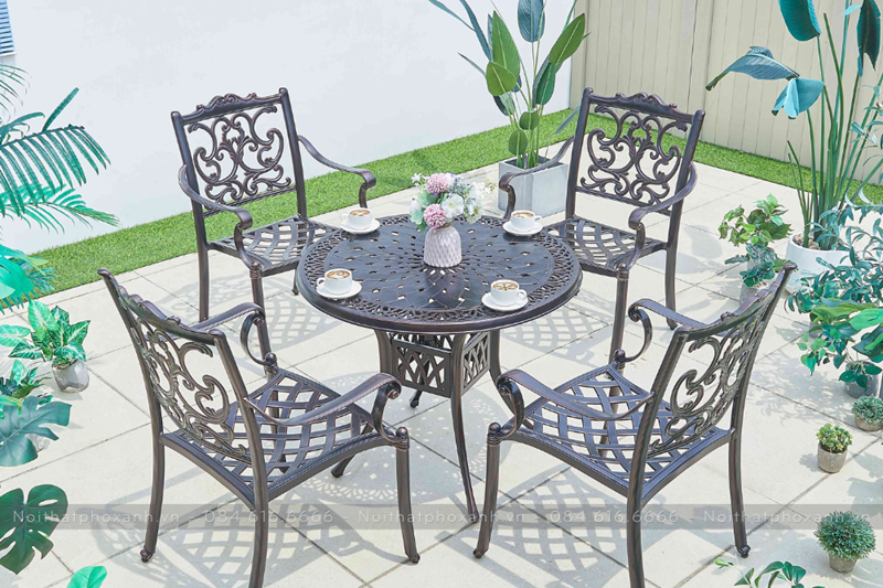 Bộ bàn ghế nhôm đúc sân vườn ngoài trời 4 ghế BND-90CRD