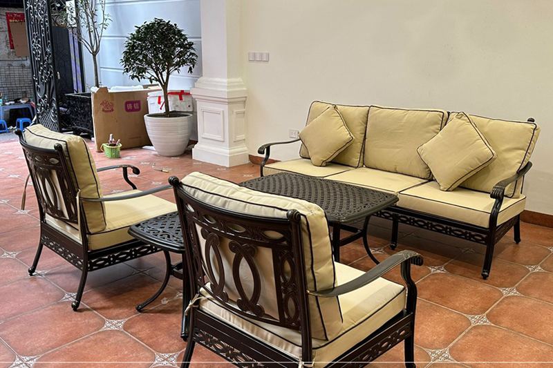 Bộ b&agrave;n ghế sofa hợp kim nh&ocirc;m đ&uacute;c s&acirc;n vườn SF-ND