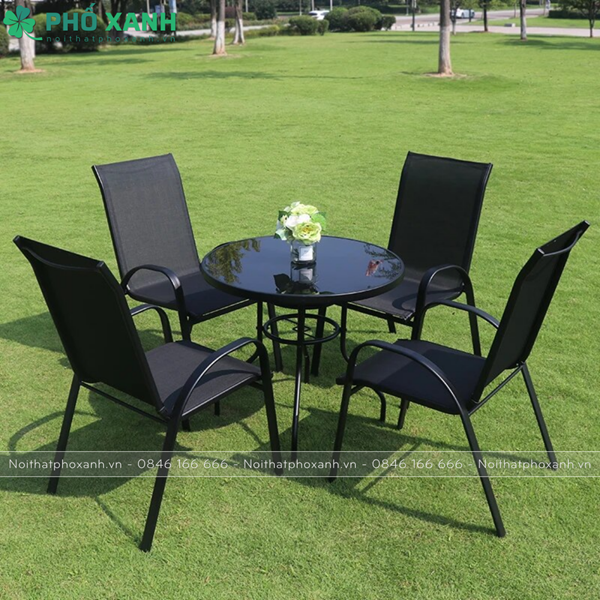 Bộ bàn ghế cafe sân vườn lưới Textilene khung thép BFE-80D