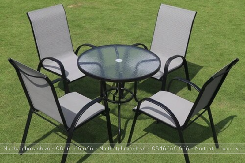 Bộ b&agrave;n ghế cafe ngo&agrave;i trời lưới Textilene khung th&eacute;p BFE-80T