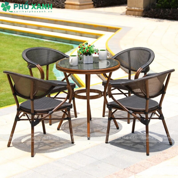 Bộ bàn ghế cafe sân vườn Textilene giả cổ GL-GCD