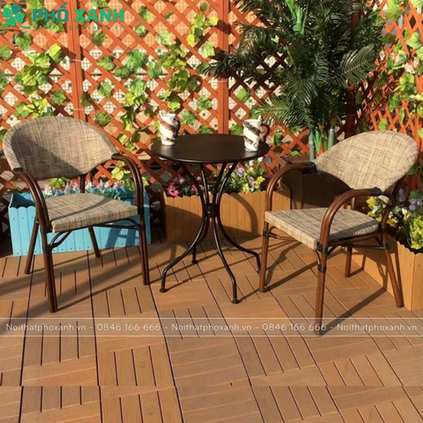Bộ bàn ghế cafe ngoài trời Textilene giả cổ GL-GCT