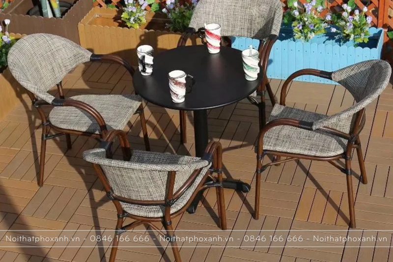 Bộ b&agrave;n ghế cafe ngo&agrave;i trời Textilene giả cổ GL-GCT