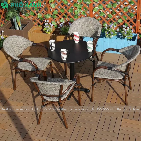 Bộ bàn ghế cafe ngoài trời Textilene giả cổ GL-GCT