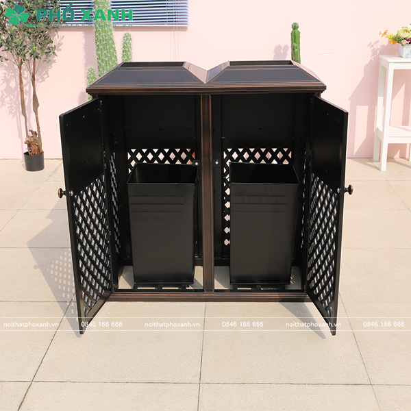Thùng rác đôi, nhôm đúc nhập khẩu cao cấp TR-FNd