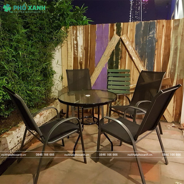 Bộ bàn ghế cafe sân vườn lưới Textilene khung thép BFE-80D
