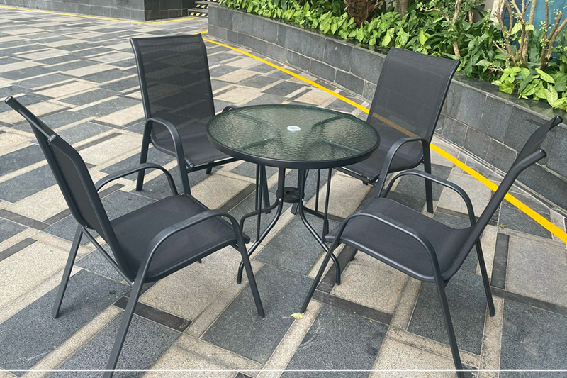 Bộ b&agrave;n ghế cafe s&acirc;n vườn lưới Textilene khung th&eacute;p BFE-80D