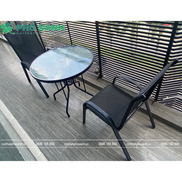 Bộ bàn ghế cafe sân vườn lưới Textilene khung thép BFE-80D