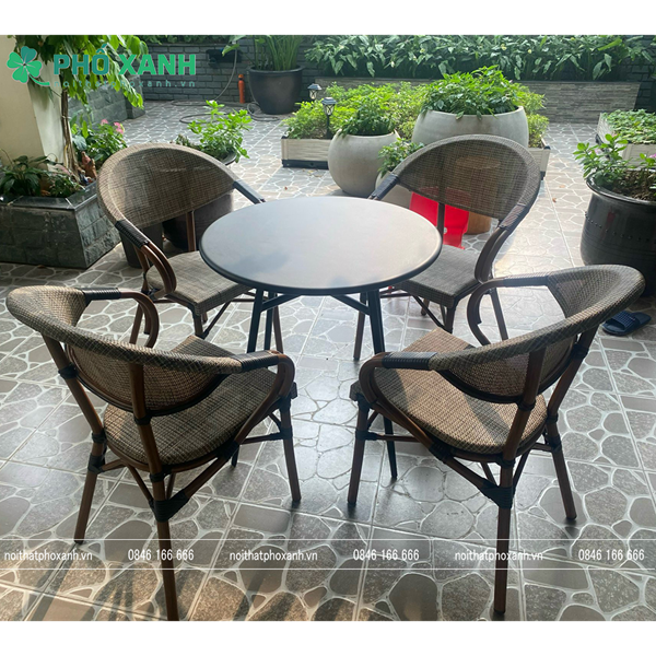 Bộ bàn ghế cafe ngoài trời Textilene giả cổ GL-GCT