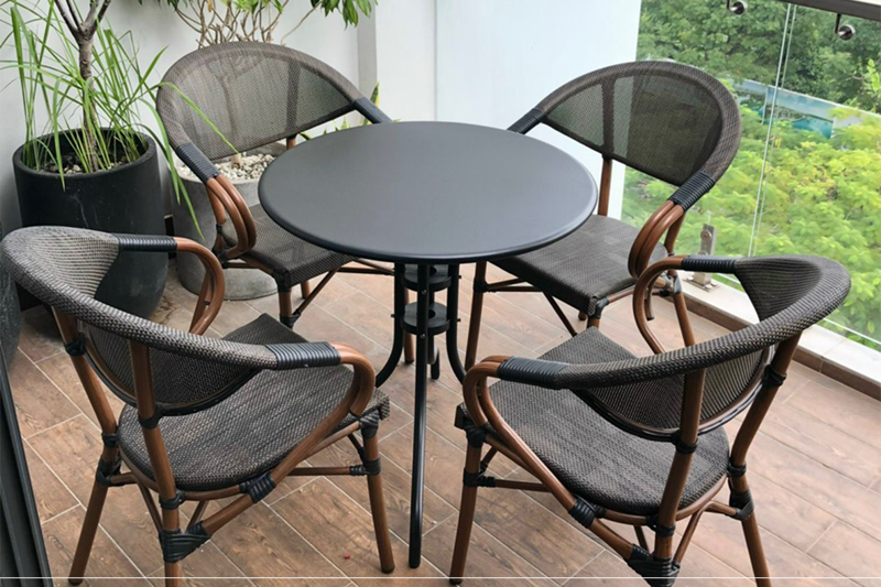Bộ b&agrave;n ghế Textilene giả cổ cho qu&aacute;n c&agrave; ph&ecirc; s&acirc;n vườn GL-GCT02
