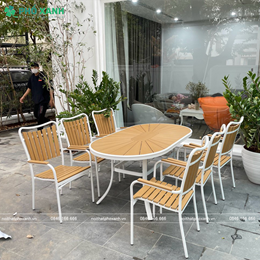 Bộ bàn ghế nhà hàng, cafe sân vườn chất liệu Composite nan màu vàng BCP-15090NGKD