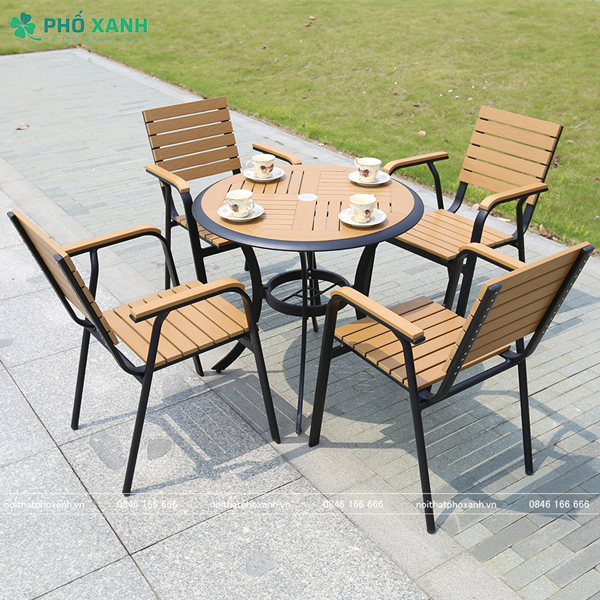 Bộ bàn ghế nan nhựa Composite nhà hàng quán cafe BCP-80NGKĐ