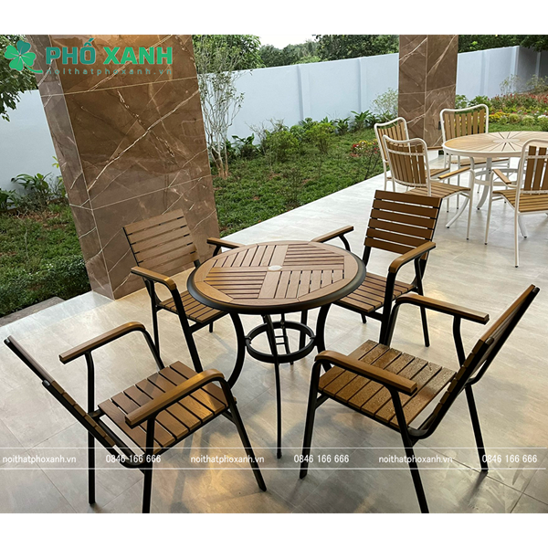 Bộ bàn ghế nan nhựa Composite nhà hàng quán cafe BCP-80NGKĐ
