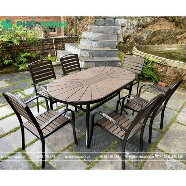 Bộ bàn ghế nhựa Composite nhà hàng sân vườn BCP-15090NXKD