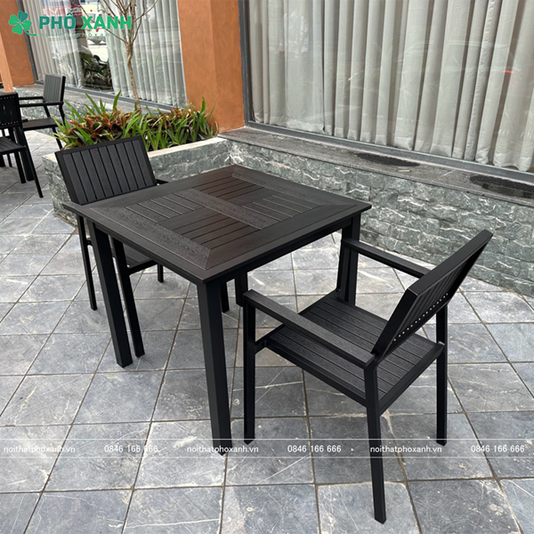 Bộ bàn ghế nan nhựa Composite nhà hàng quán cafe BCP-8080CRNDKD