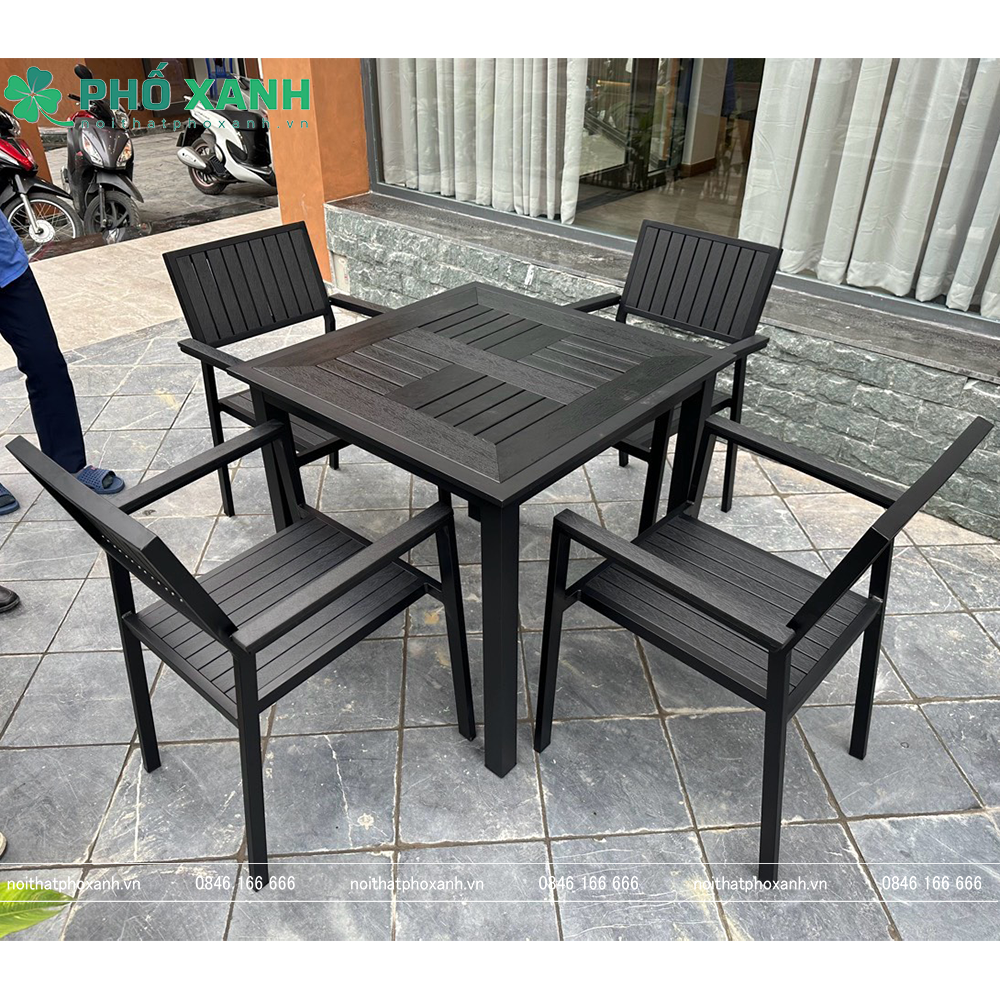 Bộ bàn ghế nan nhựa Composite nhà hàng quán cafe BCP-8080CRNDKD