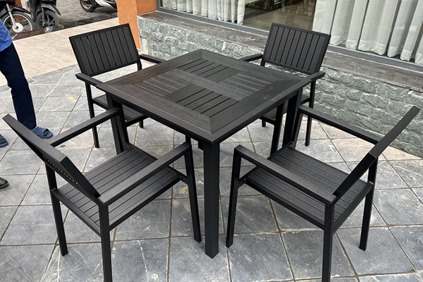 Bộ bàn ghế nan nhựa Composite nhà hàng quán cafe BCP-8080CRNDKD
