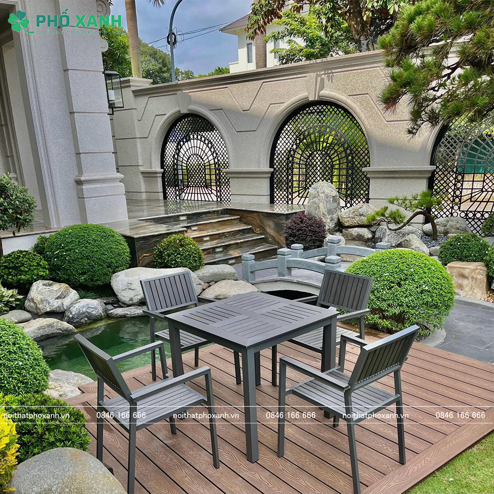 Bộ bàn ghế nhựa Composite (Polywood) nhà hàng quán cafe BCP-8080CRNXKX