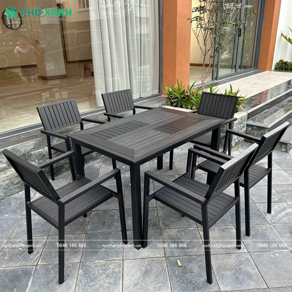 Bộ bàn ghế nan nhựa Composite nhà hàng quán cafe BCP-12080CRNDKD