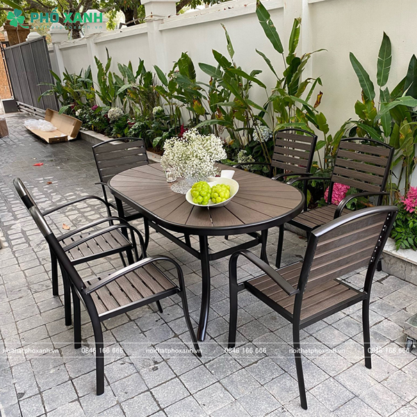 Bộ bàn ghế nhựa Composite nhà hàng sân vườn BCP-15090NXKD