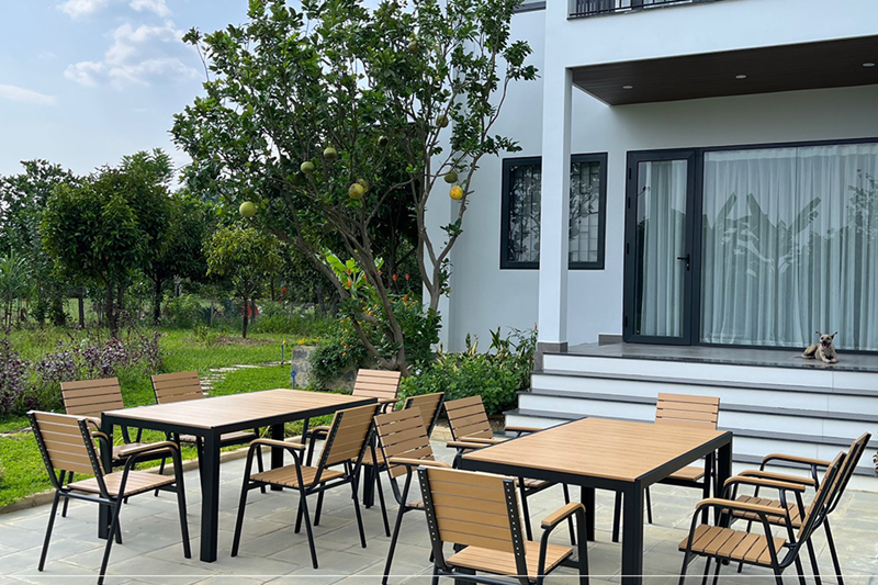 Mua Bộ b&agrave;n ghế nan nhựa Composite nh&agrave; h&agrave;ng qu&aacute;n cafe BCP-15090 Đen