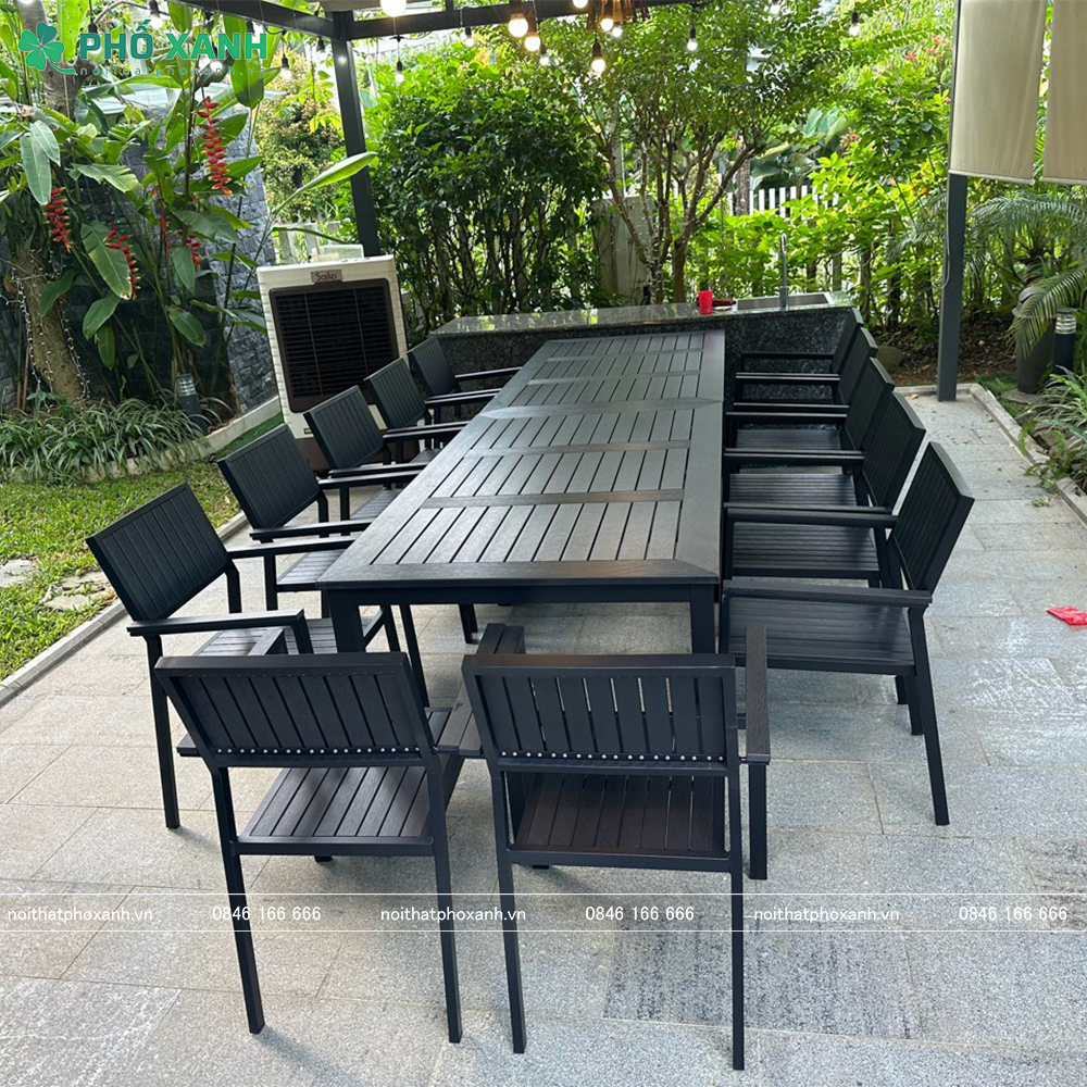 Bộ bàn ghế nan nhựa Composite nhà hàng quán cafe BCP-16090NDKD