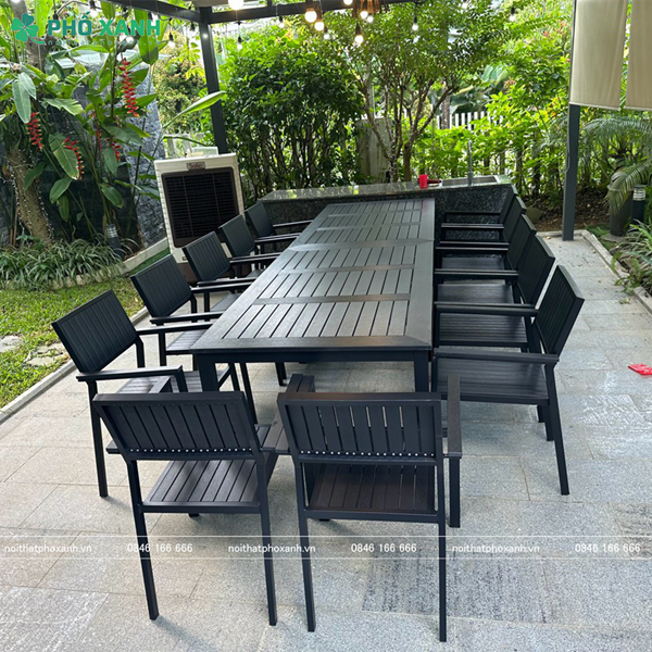 Bộ bàn ghế nan nhựa Composite nhà hàng quán cafe BCP-16090NDKD