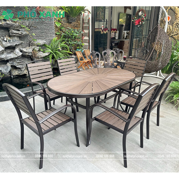 Bộ bàn ghế nhựa Composite nhà hàng sân vườn BCP-15090NXKD
