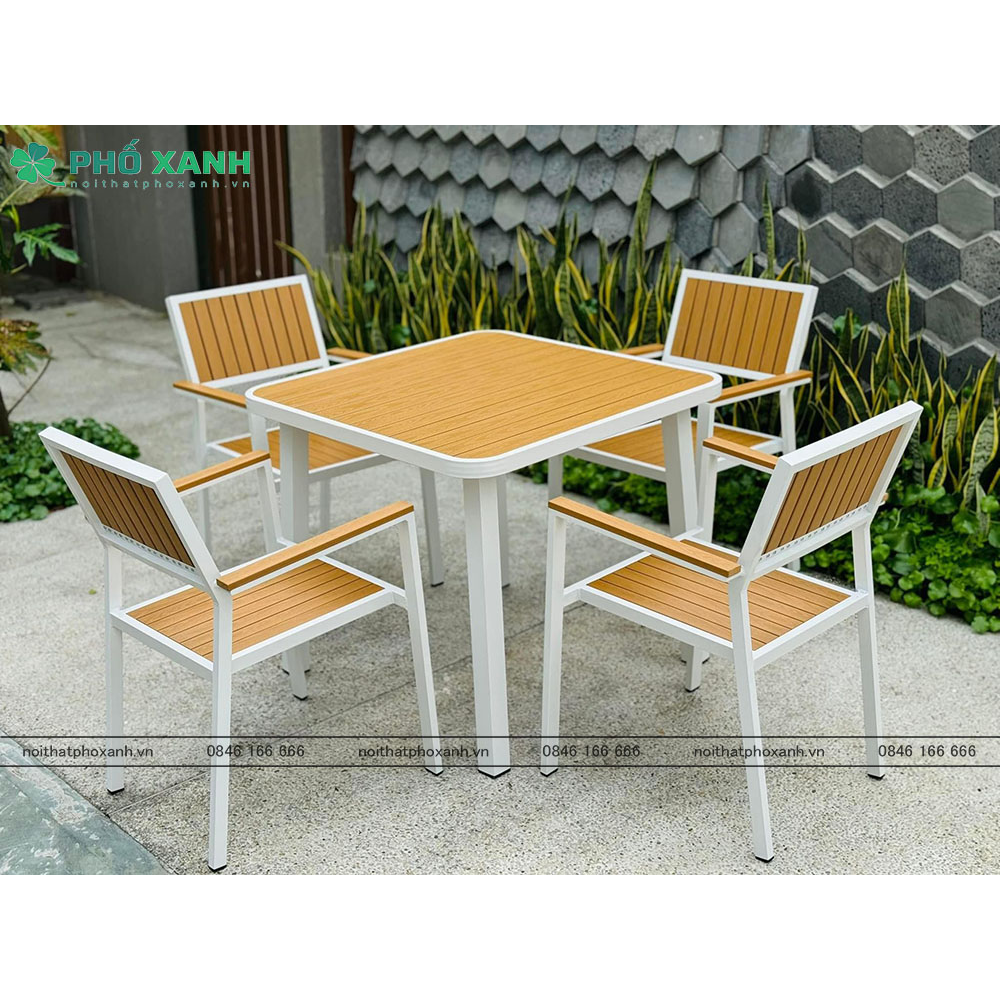 Bộ bàn ghế nhà hàng, cafe sân vườn chất liệu Composite (Polywood) BCP-8080NVKT