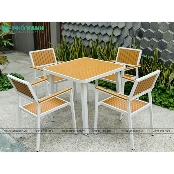 Bộ bàn ghế nhà hàng, cafe sân vườn chất liệu Composite (Polywood) BCP-8080NVKT