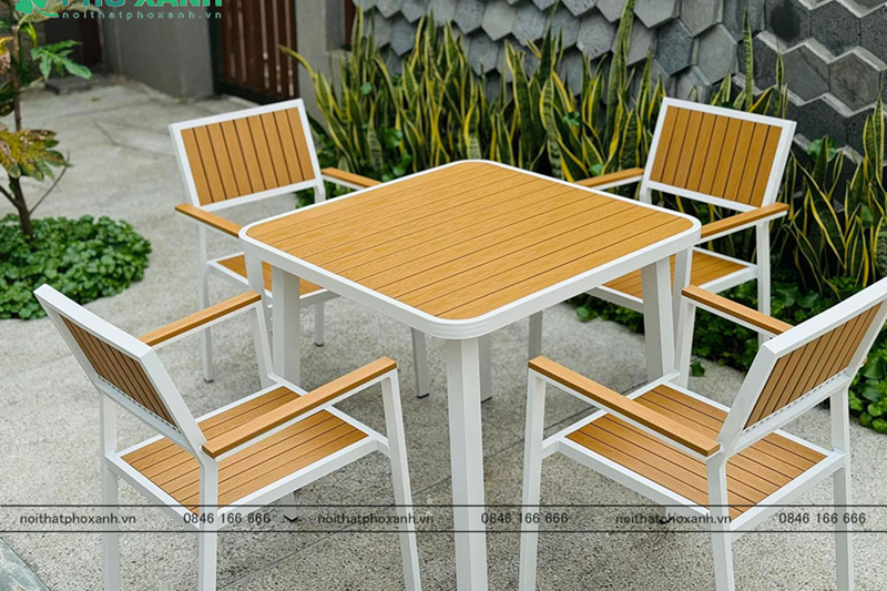 Bộ b&agrave;n ghế nh&agrave; h&agrave;ng, cafe s&acirc;n vườn chất liệu Composite (Polywood) BCP-8080NVKT