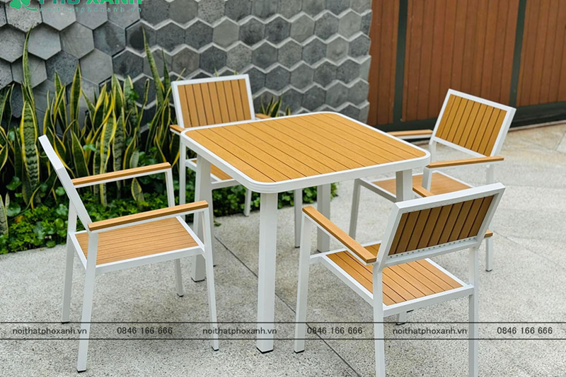 Bộ b&agrave;n ghế nh&agrave; h&agrave;ng, cafe s&acirc;n vườn chất liệu Composite (Polywood) BCP-8080NVKT