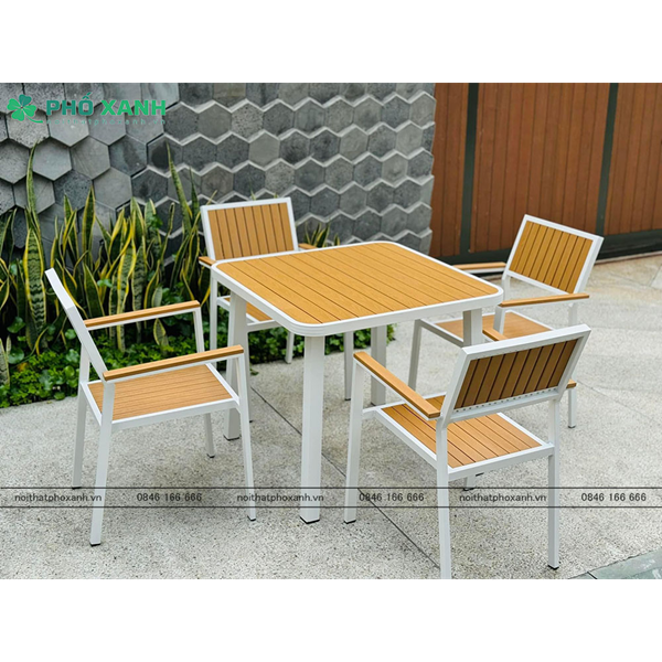 Bộ bàn ghế nhà hàng, cafe sân vườn chất liệu Composite (Polywood) BCP-8080NVKT