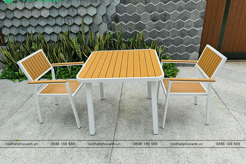 Bộ b&agrave;n ghế nh&agrave; h&agrave;ng, cafe s&acirc;n vườn chất liệu Composite (Polywood) BCP-8080NVKT