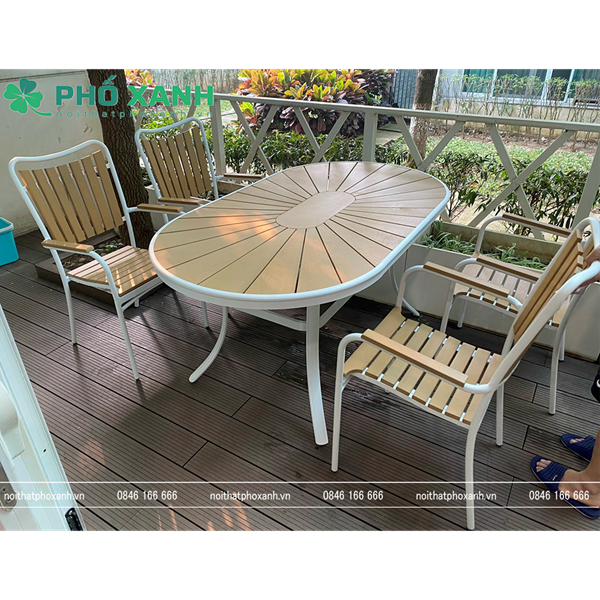 Bộ bàn ghế nhà hàng, cafe sân vườn chất liệu Composite nan màu vàng BCP-15090NGKD