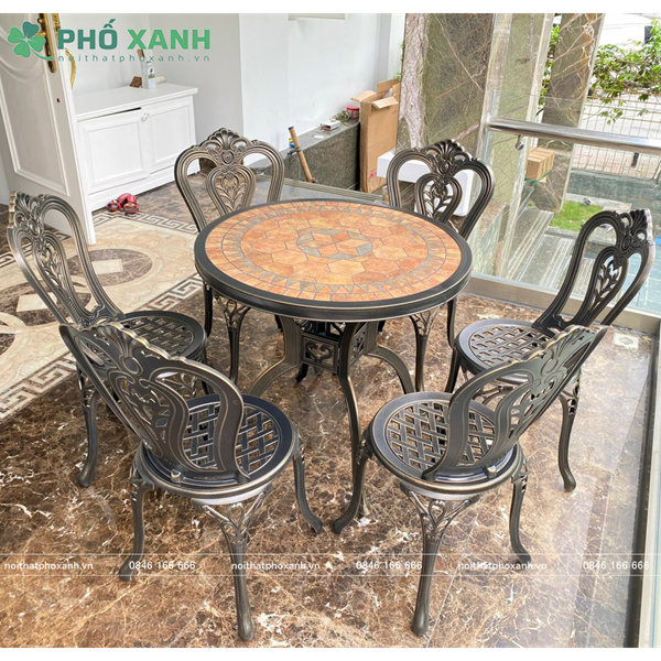 Bộ bàn ghế ngoài trời nhôm đúc mặt đá tròn BND-MD80TTD