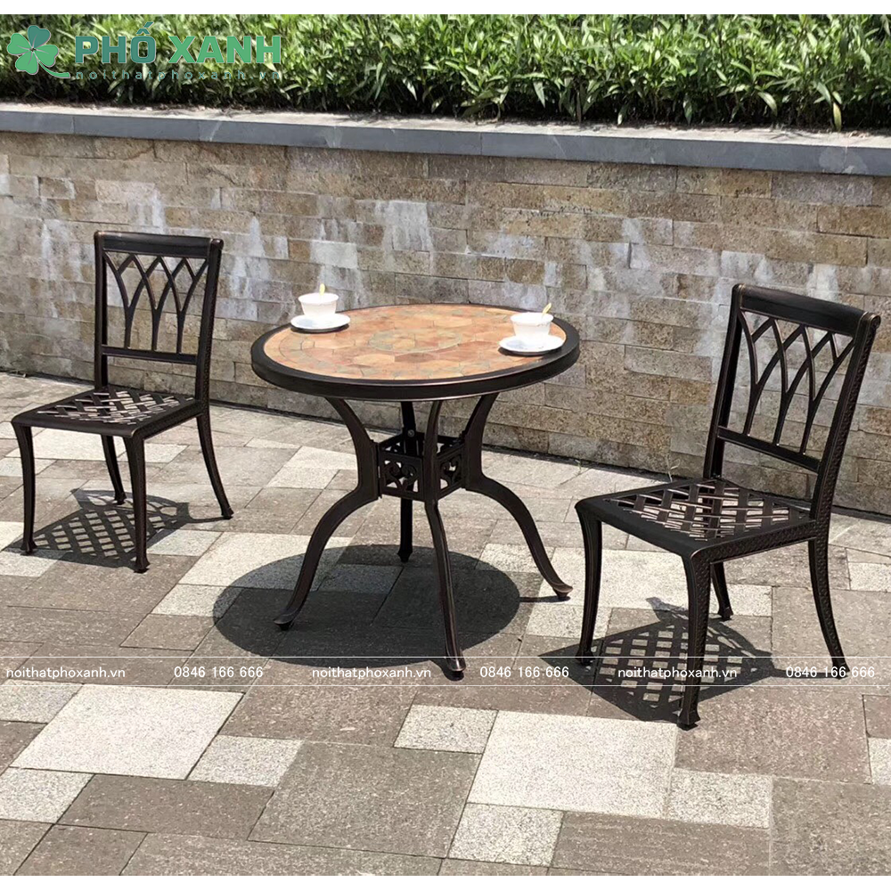 Bộ bàn ghế tròn hợp kim nhôm đúc mặt đá BND-MD80WD