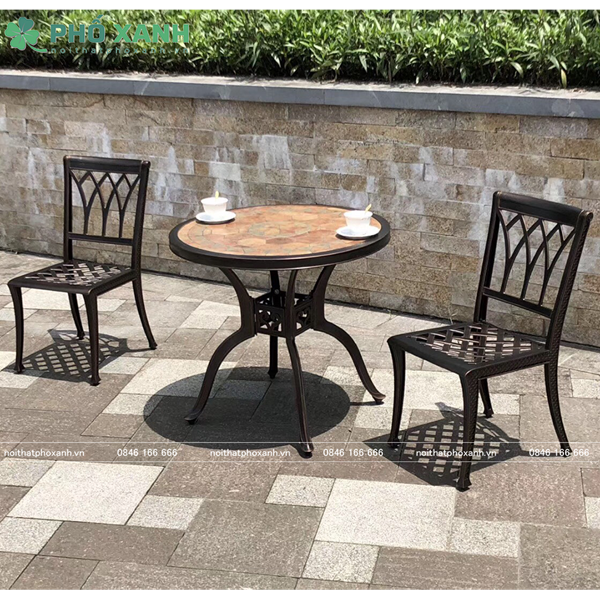 Bộ bàn ghế tròn hợp kim nhôm đúc mặt đá BND-MD80WD