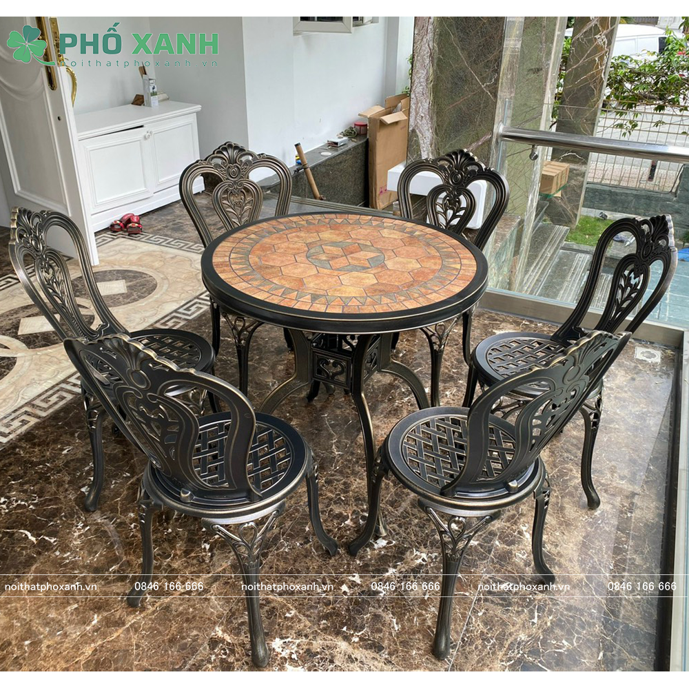 Bộ bàn ghế ngoài trời nhôm đúc mặt đá tròn BND-MD80TTD