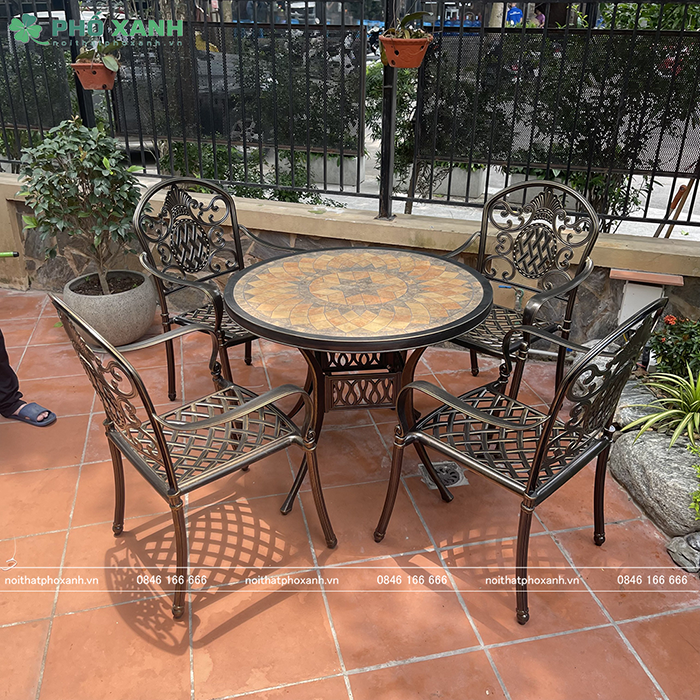 Bộ bàn ghế nhôm đúc mặt đá sân vườn BND-MDNS94D