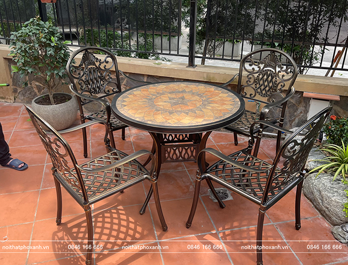 Bộ b&agrave;n ghế nh&ocirc;m đ&uacute;c mặt đ&aacute; s&acirc;n vườn BND-MDNS94D