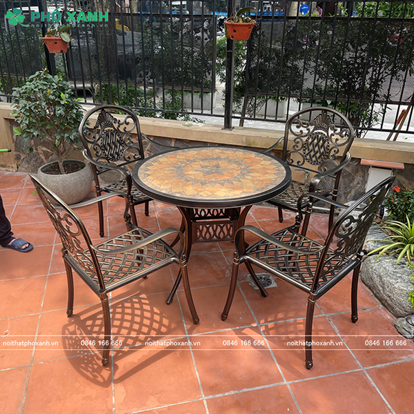 Bộ bàn ghế nhôm đúc mặt đá sân vườn BND-MDNS94D