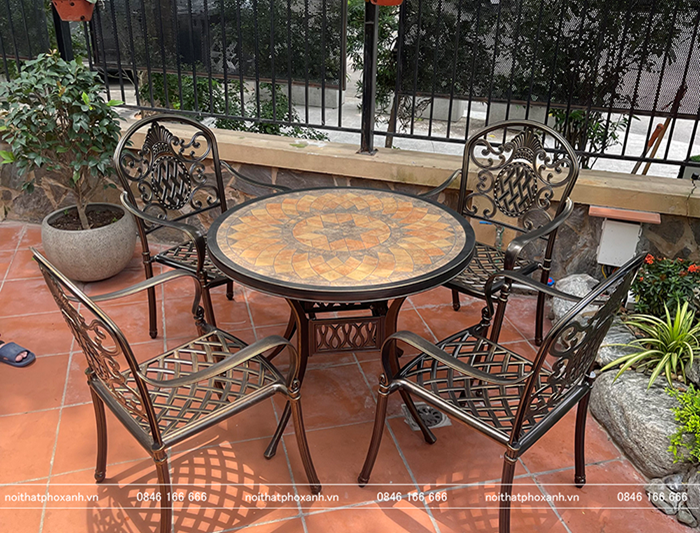 Bộ b&agrave;n ghế nh&ocirc;m đ&uacute;c mặt đ&aacute; s&acirc;n vườn BND-MDNS94D