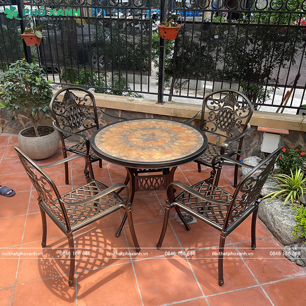 Bộ bàn ghế nhôm đúc mặt đá sân vườn BND-MDNS94D