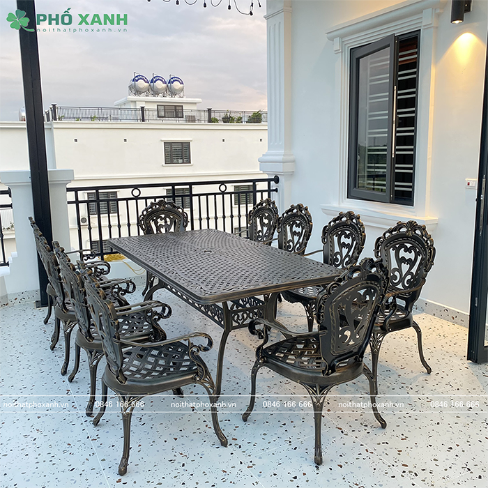 Bộ bàn ghế nhôm đúc sân vườn hình chữ nhật BND-21001100TTD