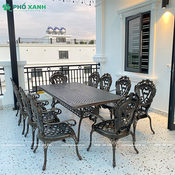 Bộ bàn ghế nhôm đúc sân vườn hình chữ nhật BND-21001100TTD